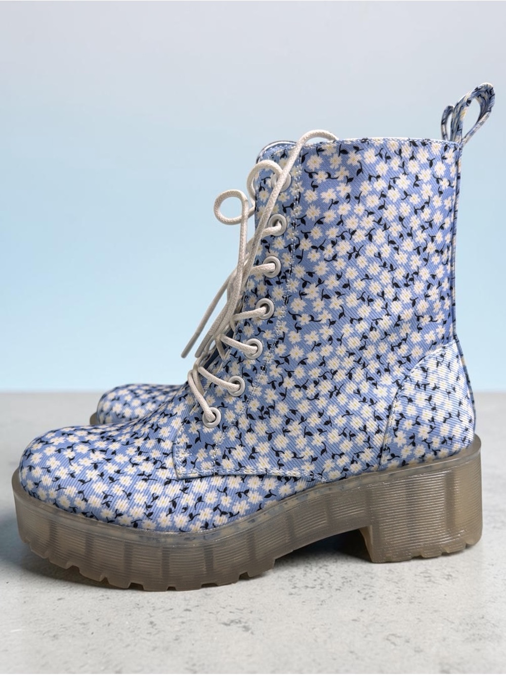 Dirty Laundry Blue Floral Lace-Up Platform Boots